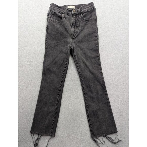 Madewell Jeans Womens SZ 27 Black Cali Demi Boot Stretch High Rise Raw Hem - Picture 1 of 16